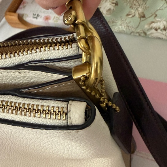 Coach Chalk and Mahogany Pebbled Leather Shoulder Bag - Picture 16 of 16